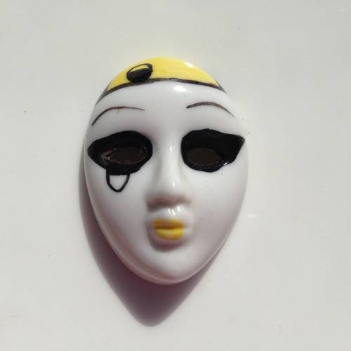 Masque en porcelaine pierrot en noir, blanc et jaune 