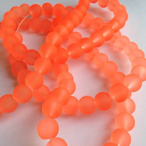 Lot de cinq perles fantaisies verre dépoli orange 