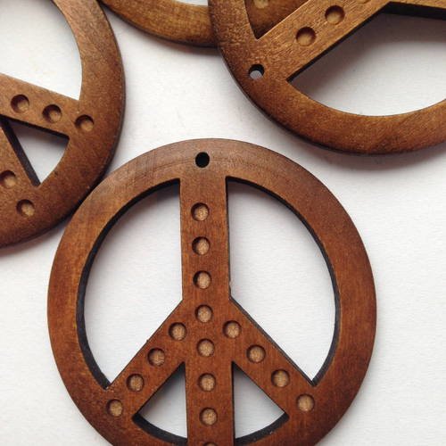 Pendentif en bois rond marron symbole paix x 1 exemplaire