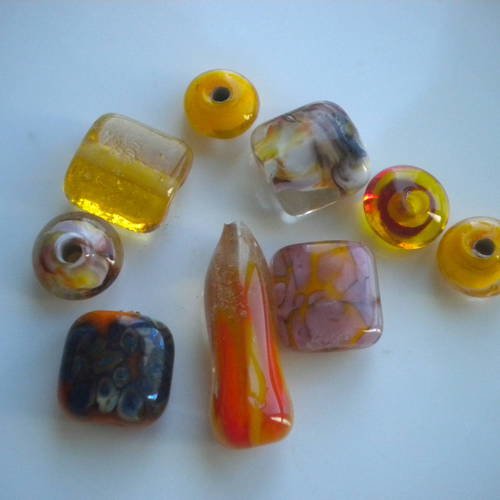 9 perles en verre rondes et palets jaune orangé - sand9jauneorange 