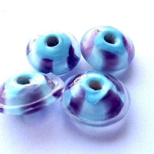 4 perles en verre en turquoise et violet- sand4turqviolet