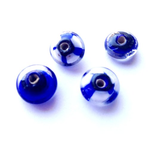 4 perles en verre rondes en bleu nuit- sand4bleunuit