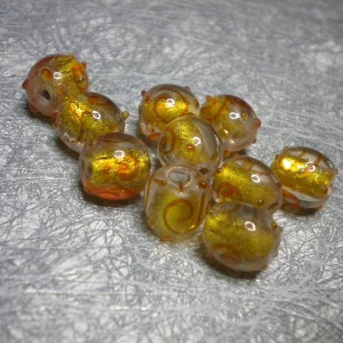 Lot 10 perles de verre rondes dorées 17 mm