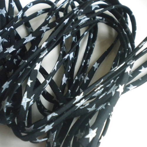 Cordon liberty coton en noir et étoiles x50cm