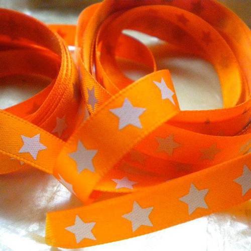 Ruban satin orange étoiles blanches x 1 mètre 