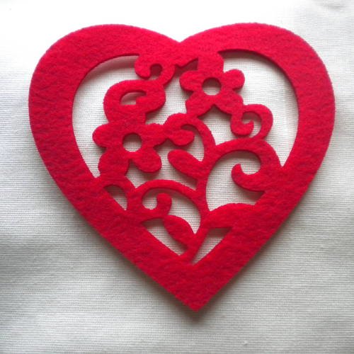Autocollant feutrine - Coeur rouge x 20 gr - Formes en feutrine - Creavea