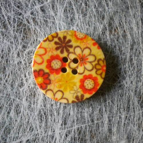 Bouton en bois fleurs en orange x1 25mm
