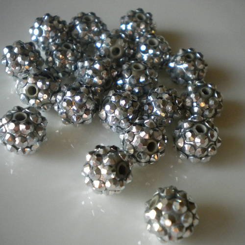 Lot de perles irisées grises shamballa x5 