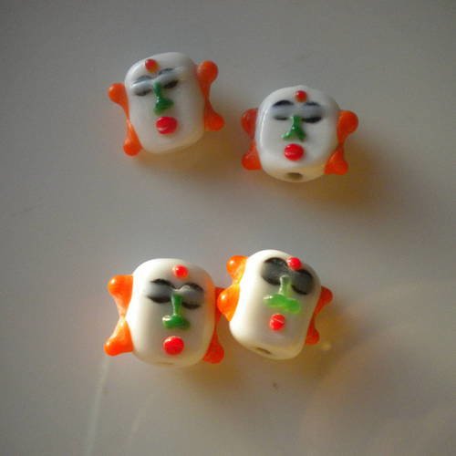 Duo de perles en verre tête de japonais orange 
