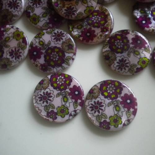 Perles rondes nacre fleurs en violet et rose x2 