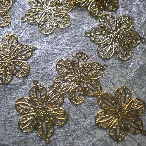 Lot de 5 estampes fleurs en métal doré 