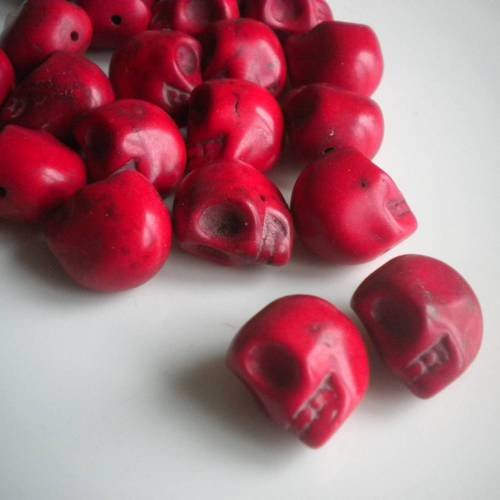 2 perles howlite skull tête de mort rouge grand modèle 