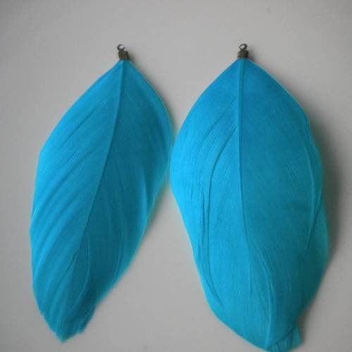 Duo de plumes en turquoise accroche bronze 