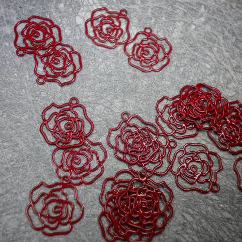 Lot de 10 roses rouges en métal