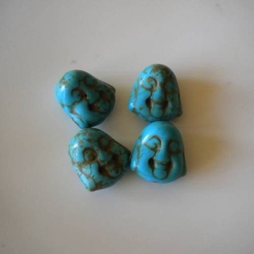 4 perles howlite bouddha en turquoise 
