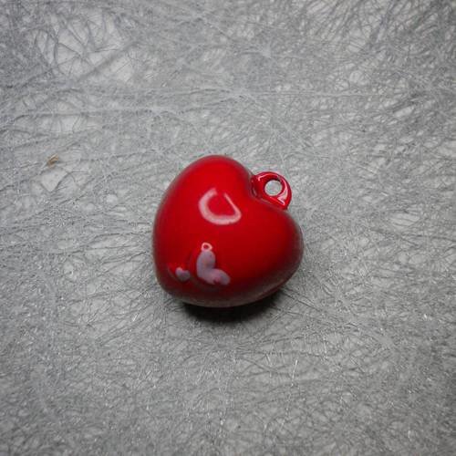 Breloque grelot coeur rouge en métal x1