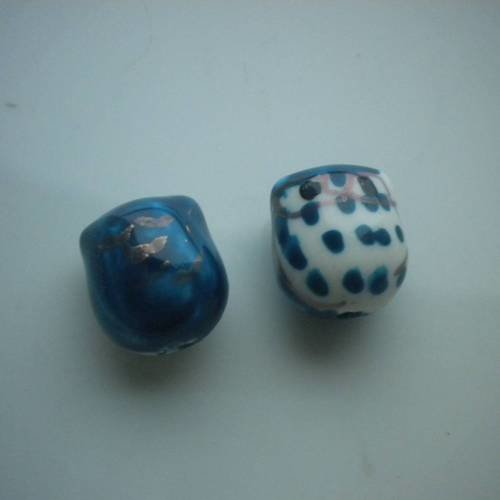 Duo de hiboux en céramique 15 en blanc et bleu