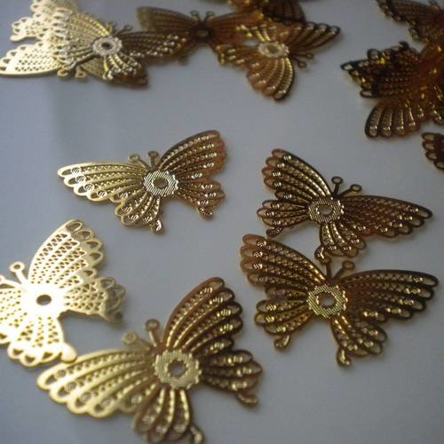 Lot de 5 estampes papillons métal doré