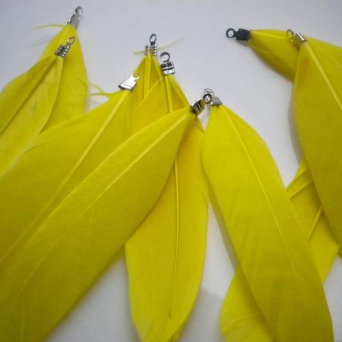 Plume jaune avec accroche métal argenté x1 grand modèle