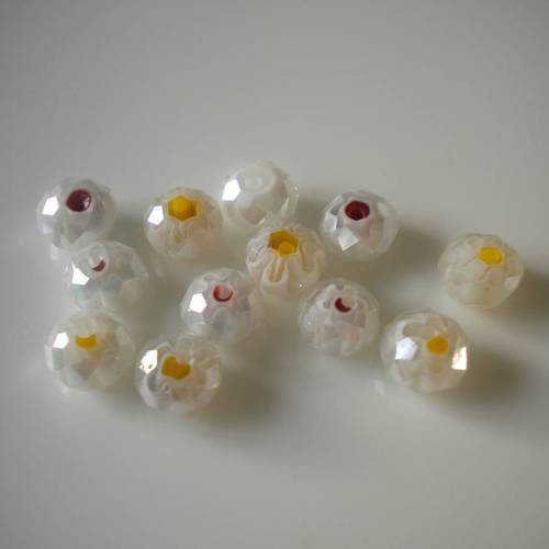 Lot de 12 perles de cristal blanches 8x5 mm
