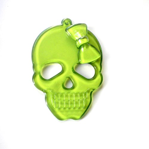Grand pendentif tête de mort en plexi vert avec piquot