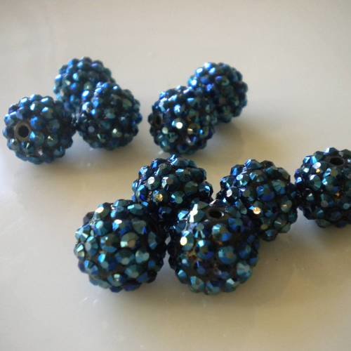 Lot de 5 perles irisées bleu nuit shamballa