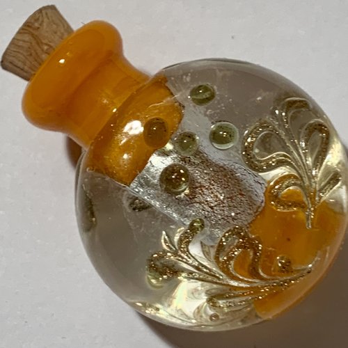 Fiole en verre (italie) en orange et feuille d'argent x1 