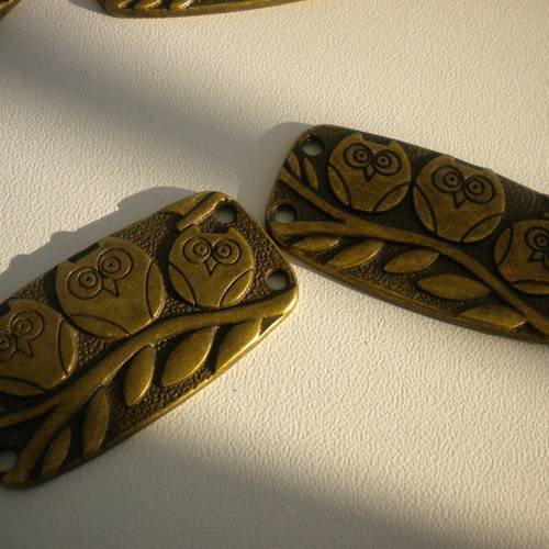 Pendentifs plaques rectangulaires hiboux en bronze 37mmx20mm