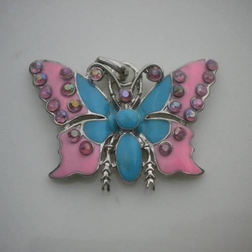 Pendentif bijoux papillon en métal rose et turquoise