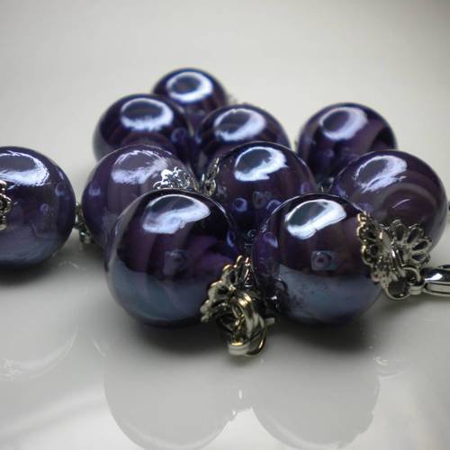 Perle en verre violet (italie) breloque et fermoir mousqueton