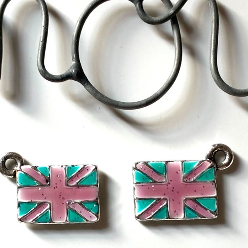 Duo de breloques drapeau royaume uni union jack en rose et turquoise