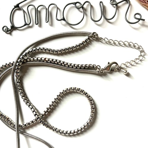 Collier double chaîne serpentin rond 42cm