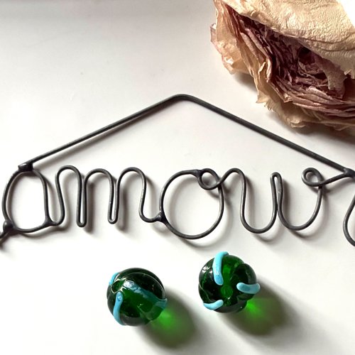 Duo de perles en verre en vert et turquoise