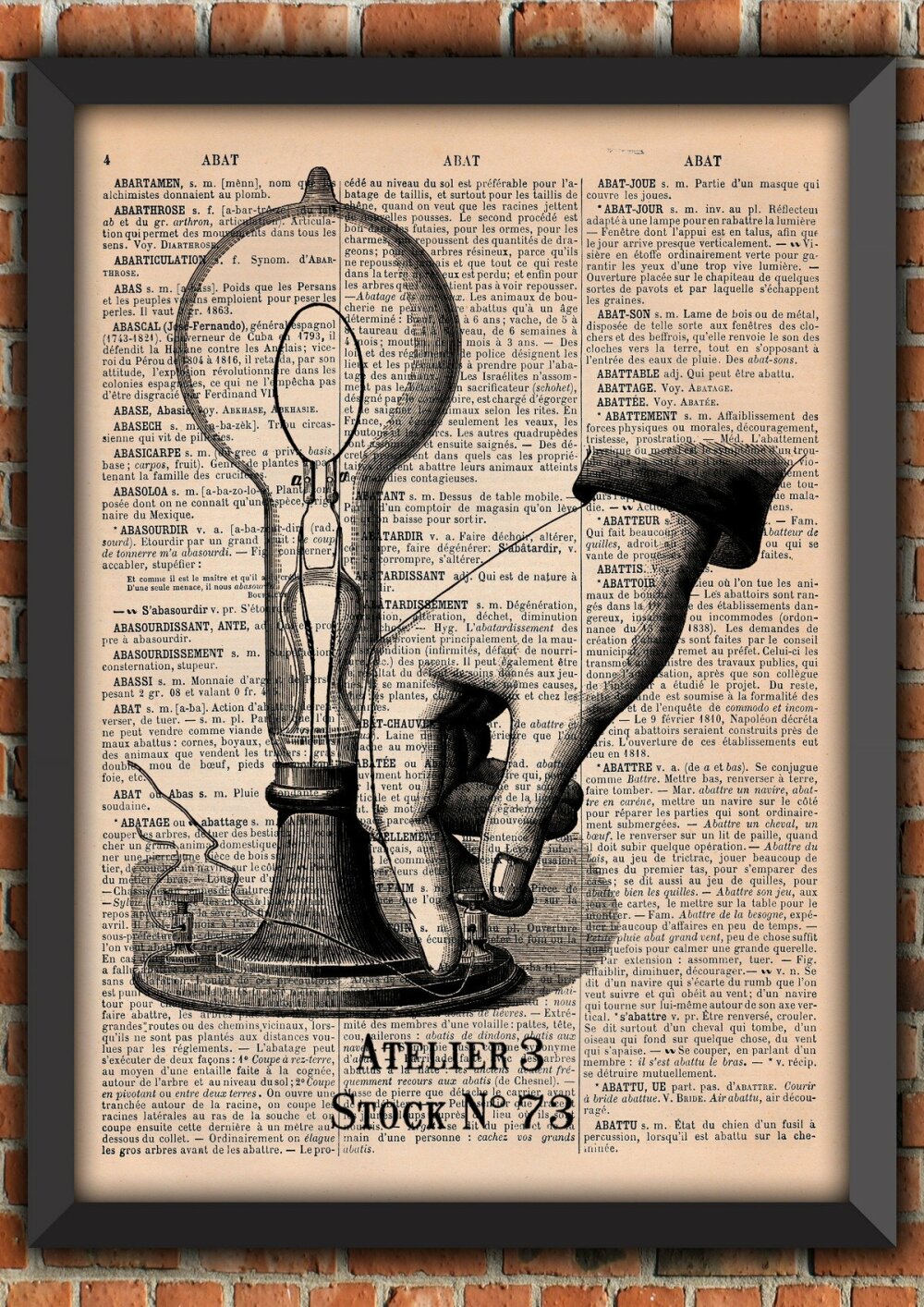 Ampoule vintage imprimé Steampunk industriel dictionnaire page Décoration murale Tableau