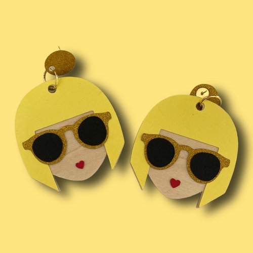 Boucles d’oreilles originales, elia girly jaune - bijoux faits main en papier cartonné