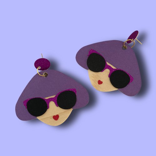 Boucles d’oreilles originales, lila girly mauve - bijoux faits main en papier cartonné