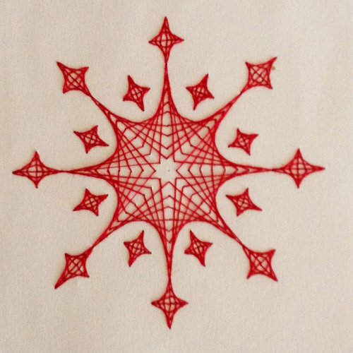 Fils brodés sur carton * étoile rouge * carte de noël