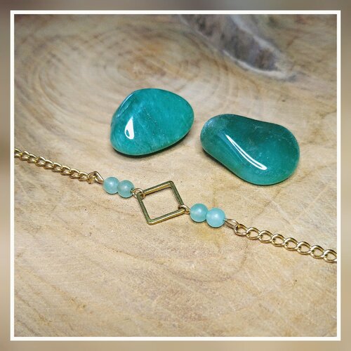 Bracelet losange ''porte-bonheur'' avec sa pierre naturelle aventurine. bijou énergétique fait-main | lithothérapie