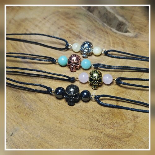 Bracelet h/f skull en pierre naturelle - au choix