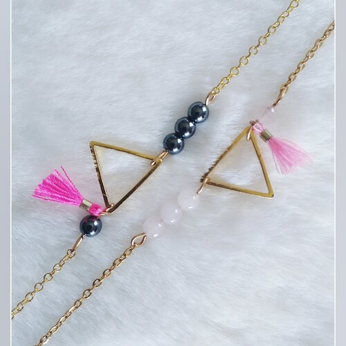 Bracelet tixi en hématite ou quartz rose
