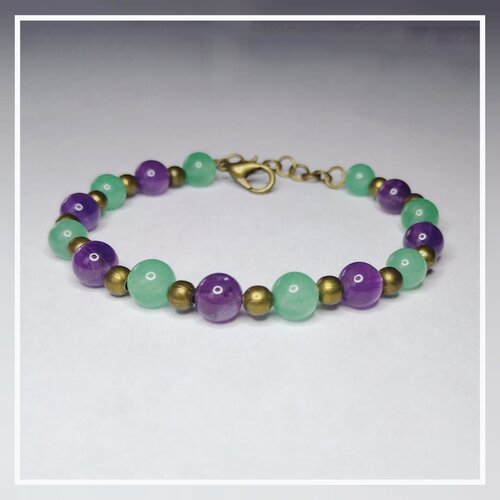 Bracelet bohème ''confiance en soi&quot; en pierre naturelle améthyste &amp; aventurine | lithothérapie. création unique fait-main