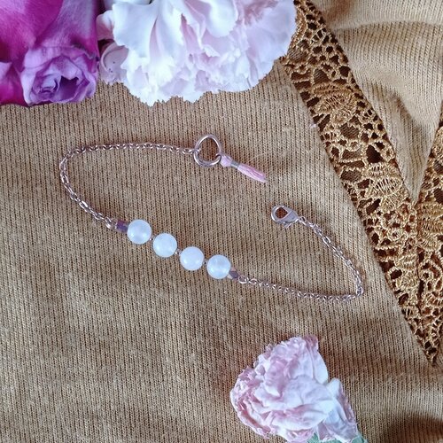 Bracelet &quot;amour&quot; en quartz rose. bijou bohème | lithothérapie