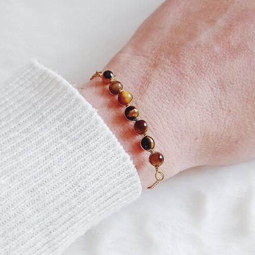 Bracelet cutyx ''protection'' en pierre naturelle énergétique oeil de tigre | lithothérapie. création unique fait main made in france