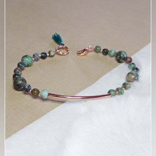 Bracelet ''evolution'' en pierre naturelle énergétique turquoise d'afrique. création unique fait-main made in france