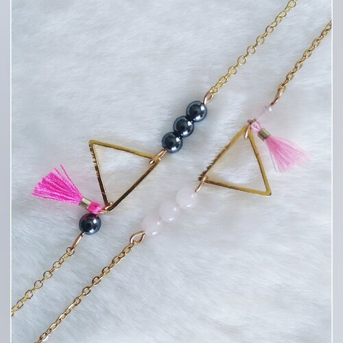 Bracelet tixi en hématite ou quartz rose