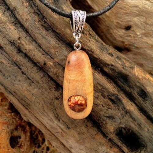 Pendentif bois et graine exotique