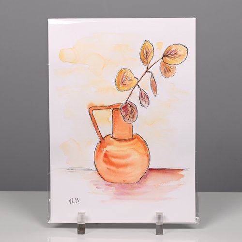 Belle aquarelle d'eucalyptus dans un vase moderne