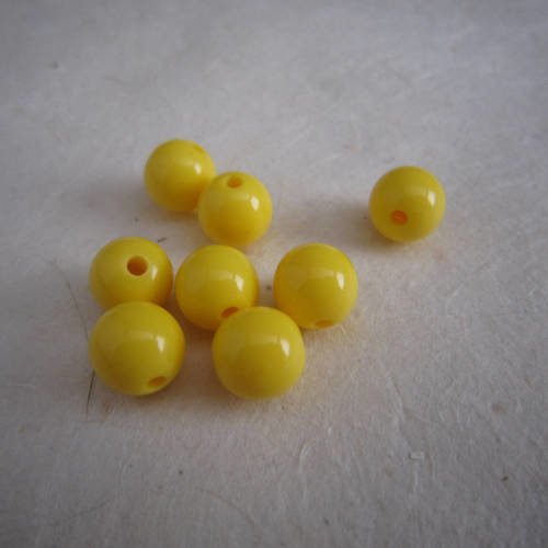 Perles rondes jaune en résine - 8 mm - lot de 8