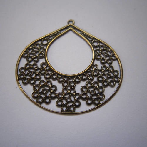 Perle pendentif filigrané à décor de fleurs - métal couleur bronze