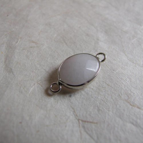 Intercalaire ovale en pierre gris clair, monture en métal argenté, 2 anneaux
